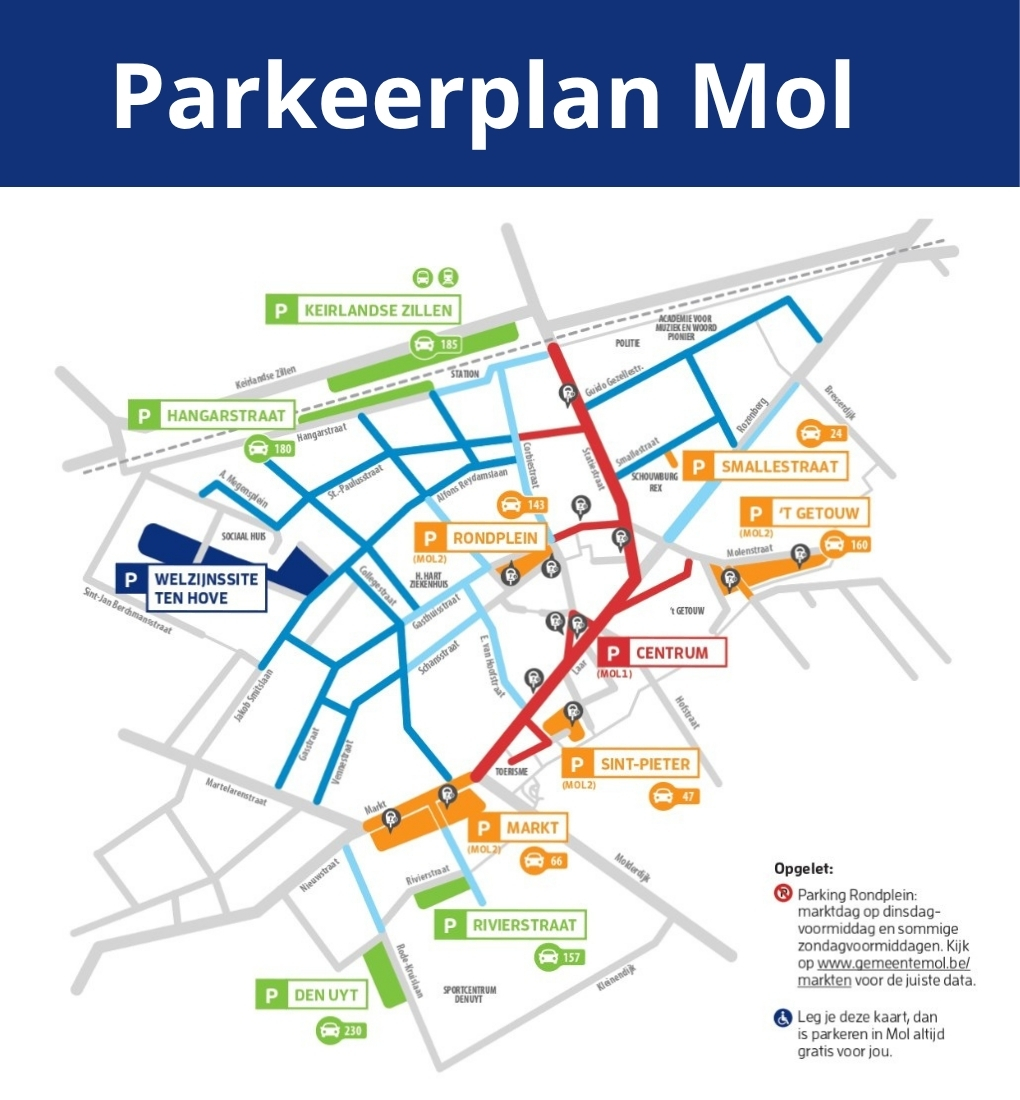 Parkeerplan Mol — beschikbare parkings voor Steps On Fire wandelaars